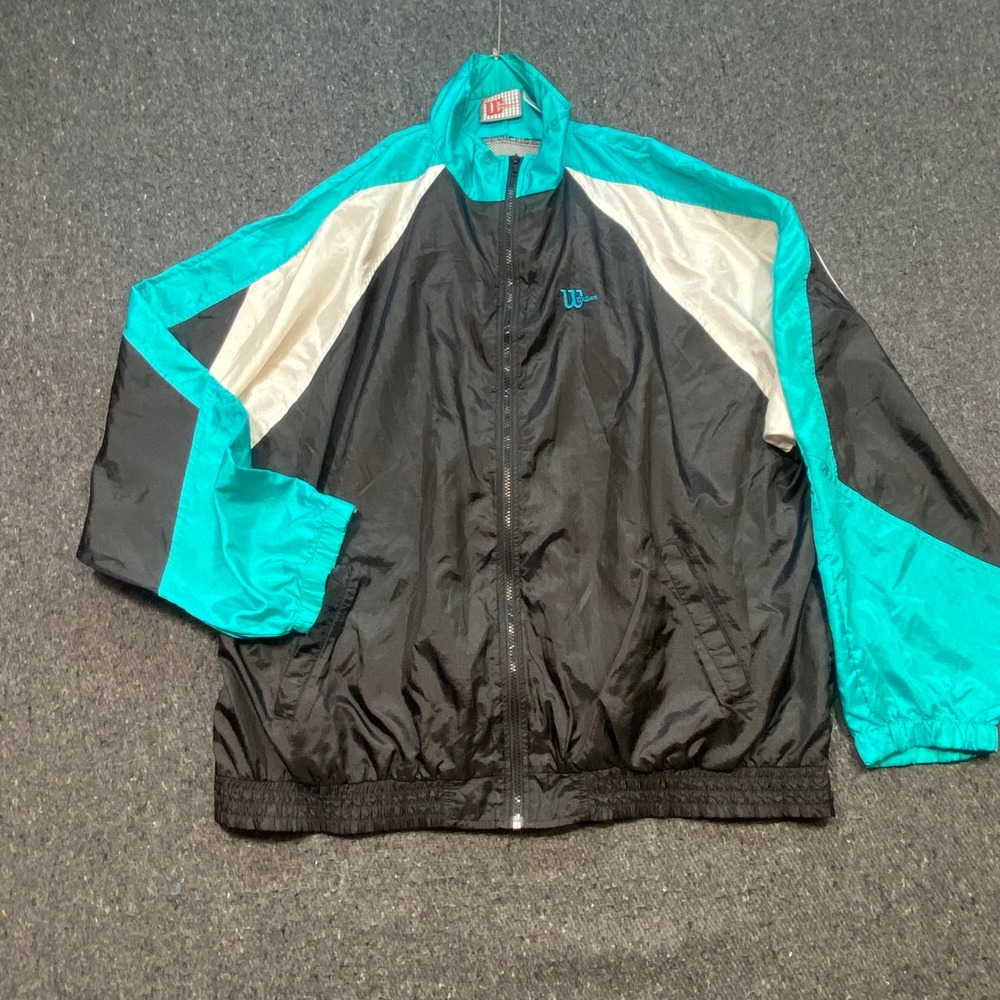 Wilson Windbreaker Sz 2X Men Black Teal Colorblock 90s Retro Sporty Track Jacket